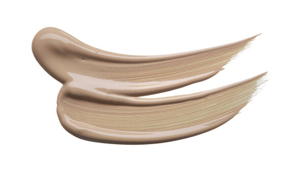 Light beige makeup smear of creamy foundation isolated on white background. Light beige creamy foundation texture isolated on white background