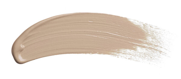 Light beige makeup smear of creamy foundation isolated on white background. Light beige creamy foundation texture isolated on white background