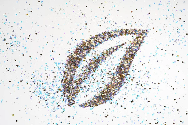 Ljusa Och Ursprungliga Glitter Bakgrund Form Ett Löv Stencil — Stockfoto