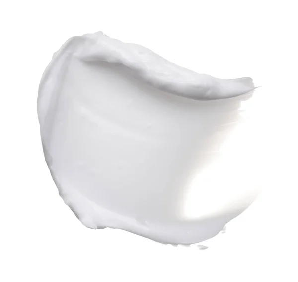 Witte Reamy Textuur Geïsoleerd Een Witte Achtergrond Uitstrijkje Van Gezichtscrème — Stockfoto