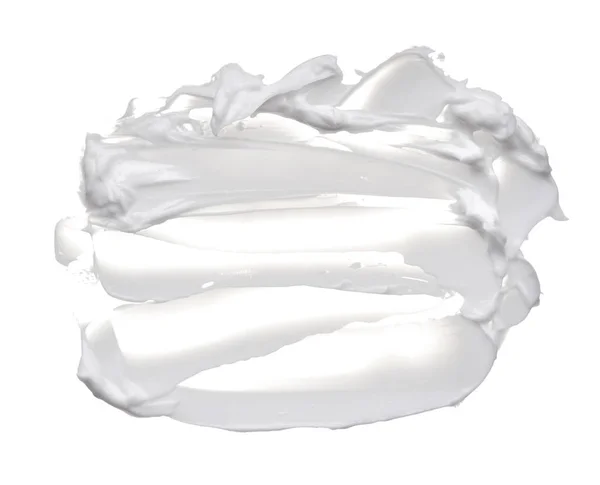 Witte Reamy Textuur Geïsoleerd Een Witte Achtergrond Uitstrijkje Van Gezichtscrème — Stockfoto