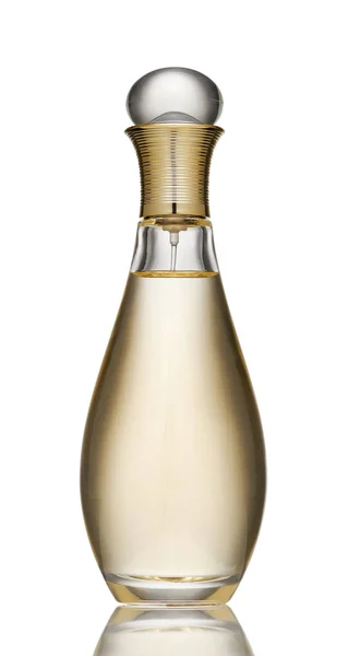 白い背景の上の女性の香水の瓶をエレガントです 白い背景で隔離の香水瓶 女性のための新しいフレグランス ケルンの香水ボルテ — ストック写真