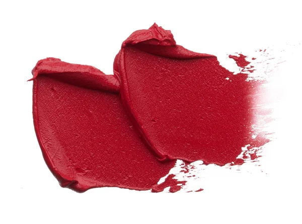 Rode Make Uitstrijkje Van Matte Lipgloss Geïsoleerd Een Witte Achtergrond — Stockfoto