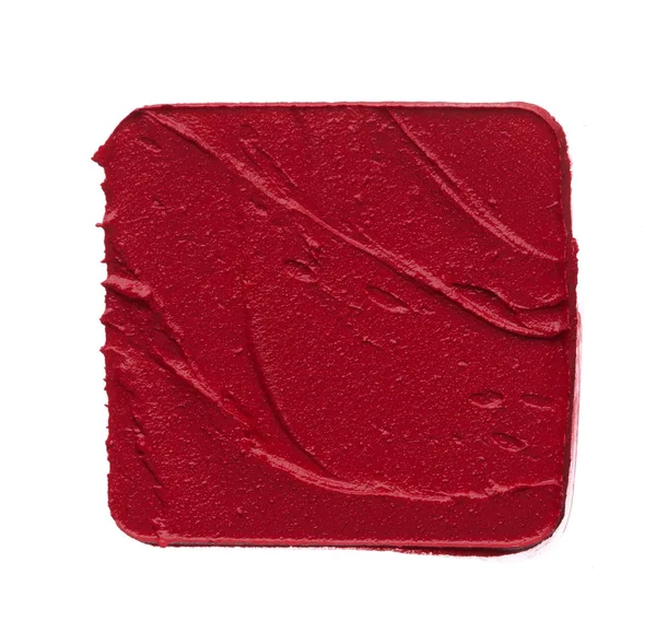 赤い化粧を正方形に孤立した白い背景の形でマット リップ グロスの中傷します 白い背景で隔離赤いクリーミーな口紅テクスチャ — ストック写真