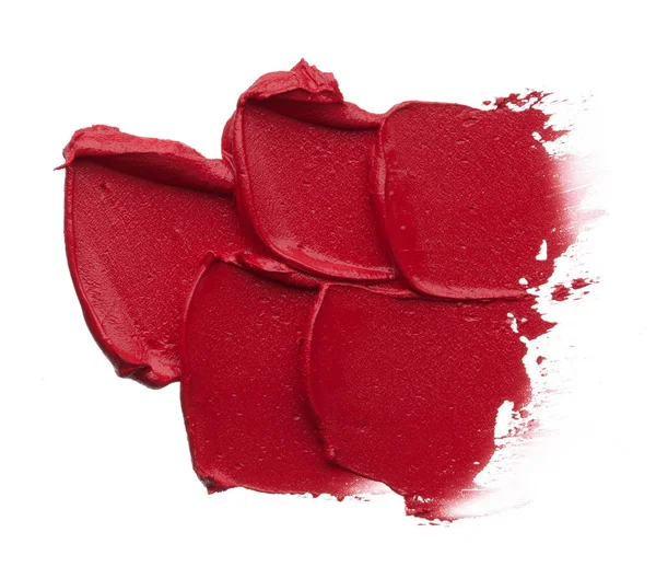 Röd Makeup Utstryk Matt Läppglans Isolerad Vit Bakgrund Röd Krämiga — Stockfoto