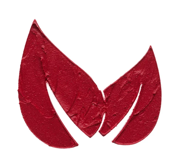 Červený Make Roztěr Matný Lesk Rty Tvaru Květina Listy Izolované — Stock fotografie