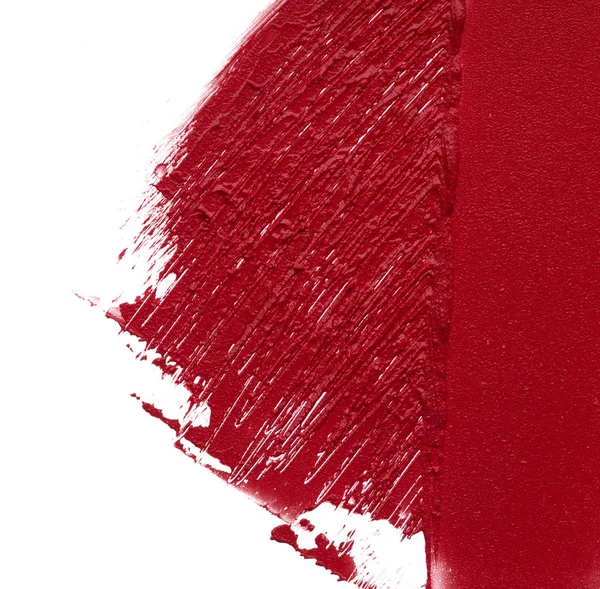 Esfregaço Maquiagem Vermelho Brilho Labial Fosco Isolado Fundo Branco Textura — Fotografia de Stock