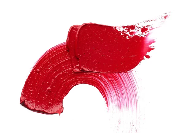 マット リップグロスは 白い背景で隔離の赤い化粧の汚れ 白い背景で隔離赤いクリーミーな口紅テクスチャ — ストック写真