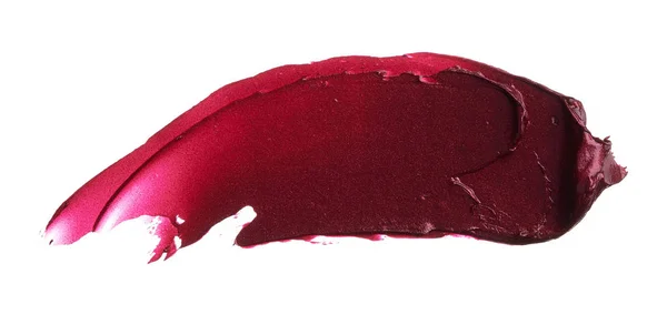 Rode Make Uitstrijkje Van Matte Lipgloss Geïsoleerd Een Witte Achtergrond — Stockfoto