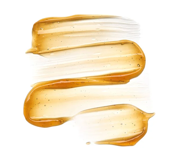 Transparent Yellow Smear Face Cream Golden Honey Isolated White Background — Stock Photo, Image