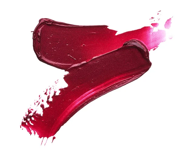 Rode Make Uitstrijkje Van Matte Lipgloss Geïsoleerd Een Witte Achtergrond — Stockfoto