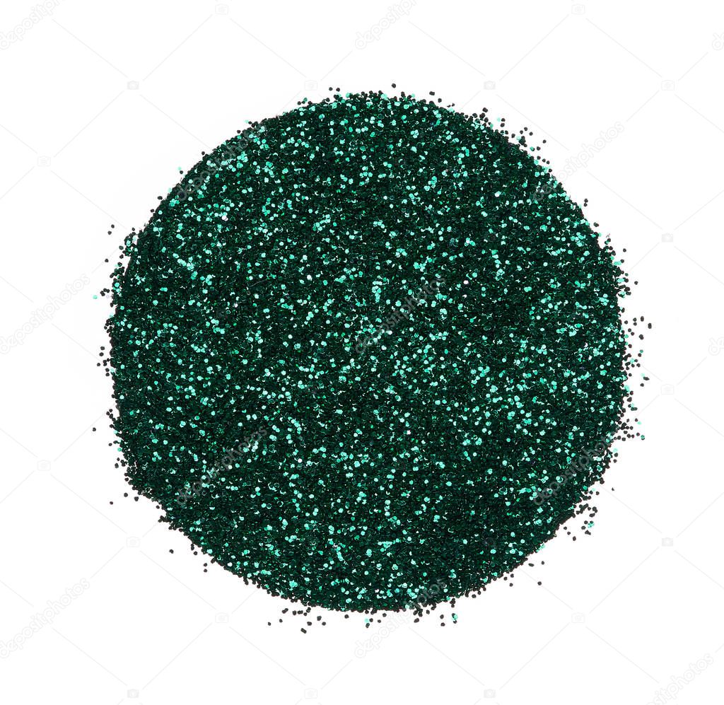 Bright and original green glitter background, in the form of a circlef stencil