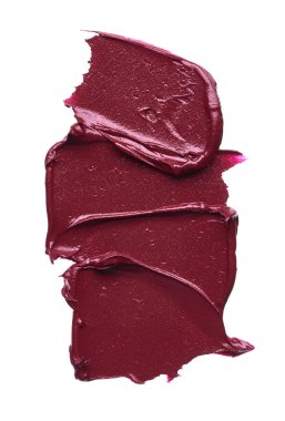 Beyaz arka plan üzerinde izole mat ruj koyu kırmızı smear. Beyaz arka plan üzerinde izole kırmızı krem ruj doku