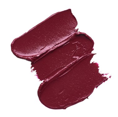 Beyaz arka plan üzerinde izole mat ruj koyu kırmızı smear. Beyaz arka plan üzerinde izole kırmızı krem ruj doku