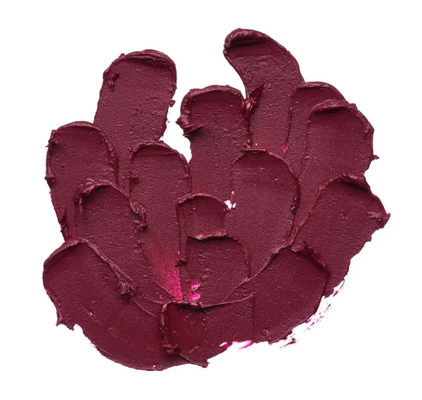 Beyaz arka plan üzerinde izole mat ruj koyu kırmızı smear. Beyaz arka plan üzerinde izole kırmızı krem ruj doku