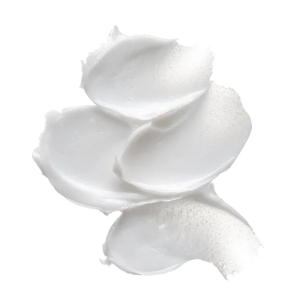 Biała Smuga Kosmetyk Krem Białym Tle Fundacja Kremowa Tekstura Białym — Zdjęcie stockowe