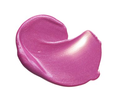 Çarpıcı ve özel smear ve beyaz arka plan üzerinde pembe akrilik boya ile yapılan doku. Beyaz arka plan üzerinde izole dudak parlatıcısı pembe smear. Pembe kremsi akrilik boya doku