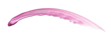 Çarpıcı ve özel smear ve beyaz arka plan üzerinde pembe akrilik boya ile yapılan doku. Beyaz arka plan üzerinde izole dudak parlatıcısı pembe smear. Pembe kremsi akrilik boya doku