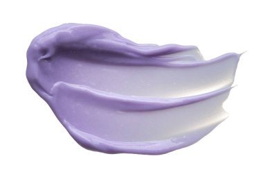 Dudak parlatıcısı beyaz arka plan üzerinde izole mor makyaj smear. Beyaz arka plan üzerinde izole mor krem doku