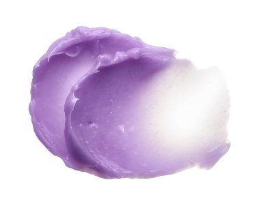 Dudak parlatıcısı beyaz arka plan üzerinde izole mor makyaj smear. Beyaz arka plan üzerinde izole mor krem doku