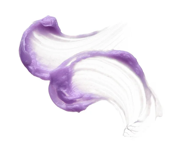 リップグロスは 白い背景で隔離の紫化粧の汚れ 白い背景に分離された紫のクリーム色のテクスチャ — ストック写真