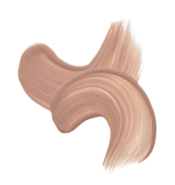 Light beige makeup smear of creamy foundation isolated on white background. Light beige creamy foundation texture background