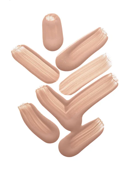 Ljus Beige Makeup Utstryk Krämig Foundation Isolerad Vit Bakgrund Ljus — Stockfoto