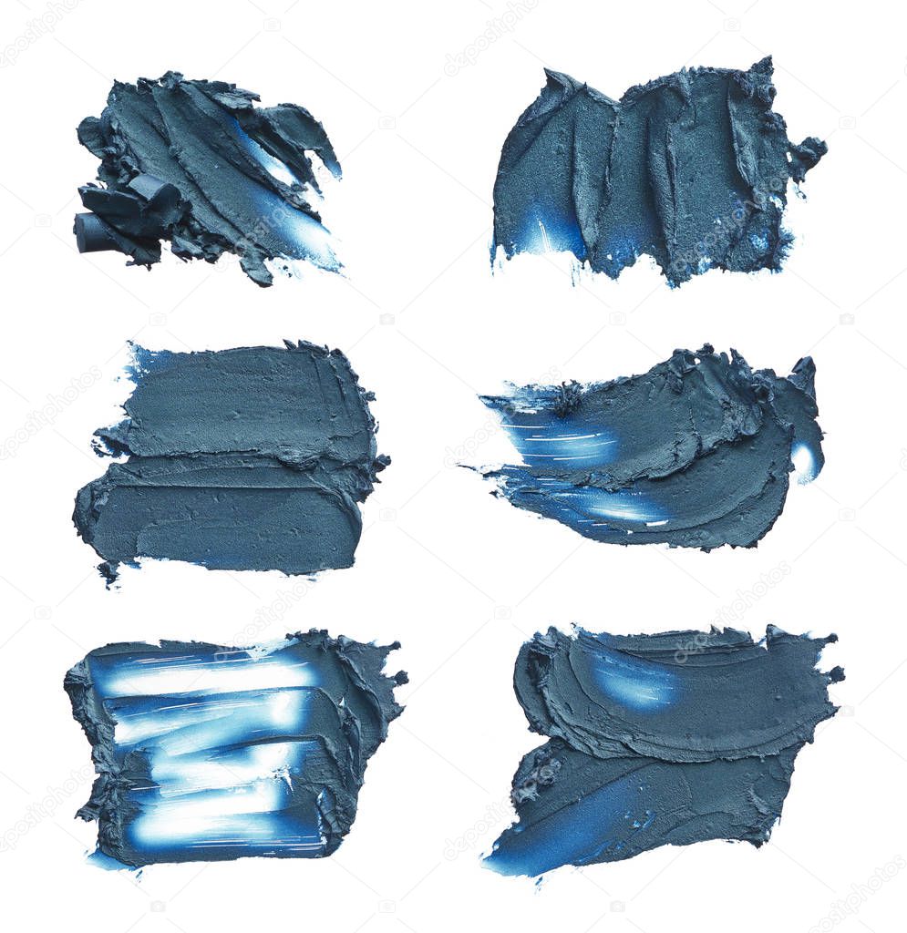 Set of blue smears on white background