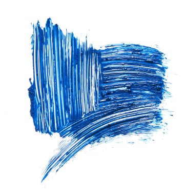 Beyaz arka plan üzerinde izole kirpik için mavi rimel doku. Smear için kirpik beyaz zemin üzerine Lacivert maskara.