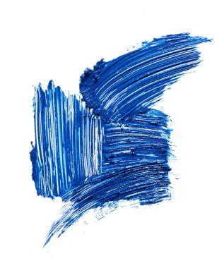 Beyaz arka plan üzerinde izole kirpik için mavi rimel doku. Smear için kirpik beyaz zemin üzerine Lacivert maskara.