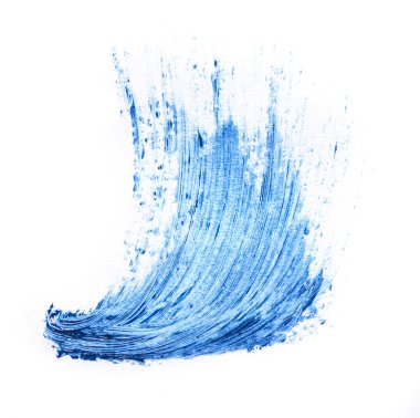 Beyaz arka plan üzerinde izole kirpik için mavi rimel doku. Smear için kirpik beyaz zemin üzerine Lacivert maskara.