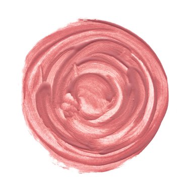 Beyaz arka plan üzerinde yuvarlak şekil izole dudak parlatıcısı makyaj smear pembe. Beyaz arka plan üzerinde izole pembe ruj doku