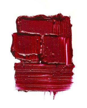 Yayma ve doku kırmızı ruj veya akrilik boya beyaz arka plan üzerinde izole.