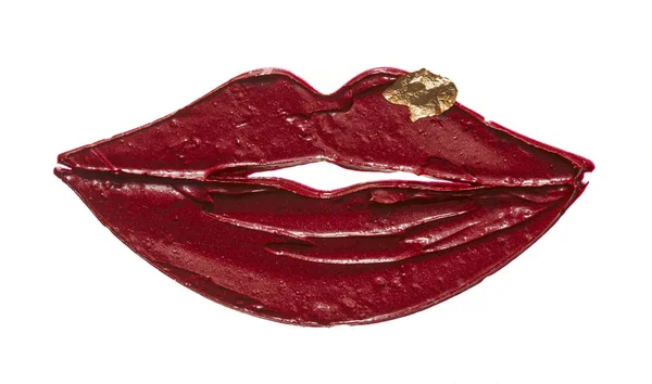 Uitstrijkje Textuur Van Rode Lippenstift Acrylverf Geïsoleerd Witte Achtergrond — Stockfoto