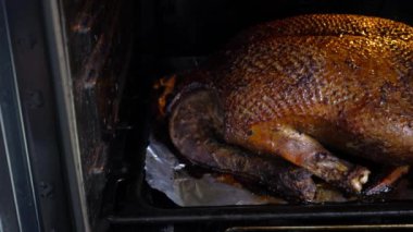 Fırında pişmiş altın hamurlu kocaman bir ördek.