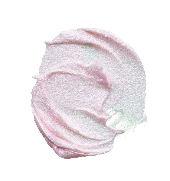 Pearly pink smears and texture of expensive face cream isolated on white background
