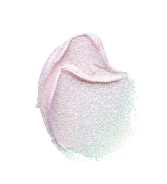 Pearly pink smears and texture of expensive face cream isolated on white background