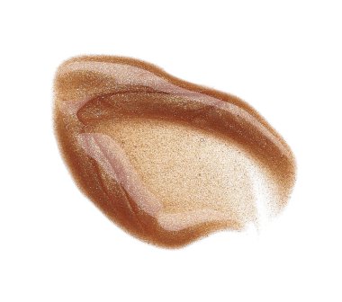 Beyaz arka planda izole edilmiş altın dudak parlatıcısının lekeleri ve dokusu