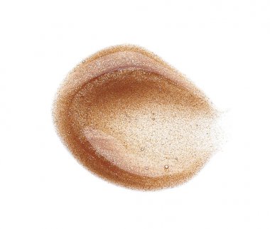 Beyaz arka planda izole edilmiş altın dudak parlatıcısının lekeleri ve dokusu