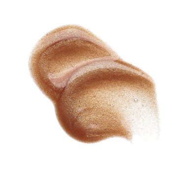 Beyaz arka planda izole edilmiş altın dudak parlatıcısının lekeleri ve dokusu