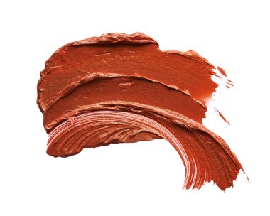 Beyaz arka plan üzerinde izole bronz dudak parlatıcı smear ve doku