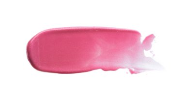 Hafifçe pembe darbeler ve dudak parlatıcı veya akrilik boya beyaz arka plan üzerinde izole doku