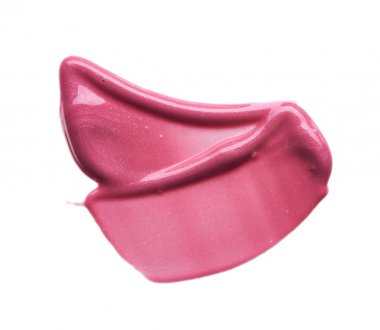 Hafifçe pembe darbeler ve dudak parlatıcı veya akrilik boya beyaz arka plan üzerinde izole doku