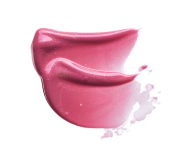 Hafifçe pembe darbeler ve dudak parlatıcı veya akrilik boya beyaz arka plan üzerinde izole doku