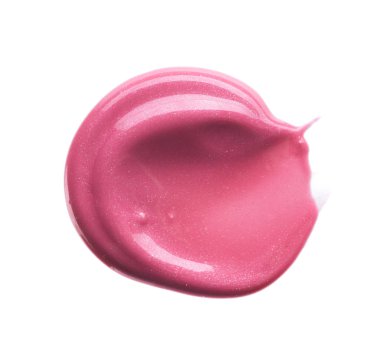 Hafifçe pembe darbeler ve dudak parlatıcı veya akrilik boya beyaz arka plan üzerinde izole doku