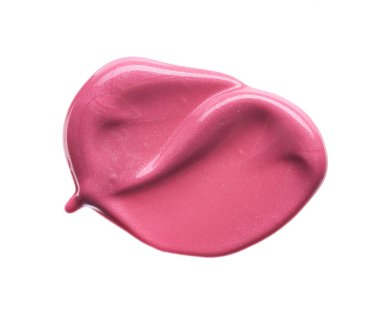 Hafifçe pembe darbeler ve dudak parlatıcı veya akrilik boya beyaz arka plan üzerinde izole doku