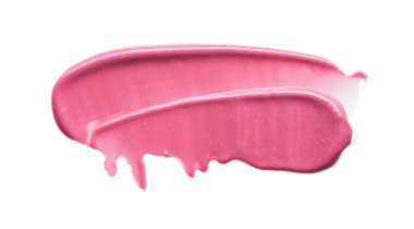 Hafifçe pembe darbeler ve dudak parlatıcı veya akrilik boya beyaz arka plan üzerinde izole doku