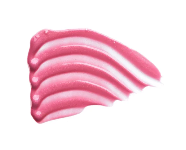 Zacht Roze Lijnen Textuur Van Lipgloss Acrylverf Geïsoleerd Witte Achtergrond — Stockfoto