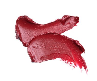 Yayma ve doku kırmızı ruj veya akrilik boya beyaz arka plan üzerinde izole.