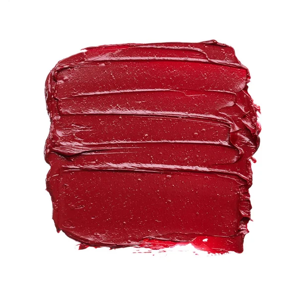 在白色背景上查出的红色口红或丙烯酸漆的涂抹和质地 — 图库照片
